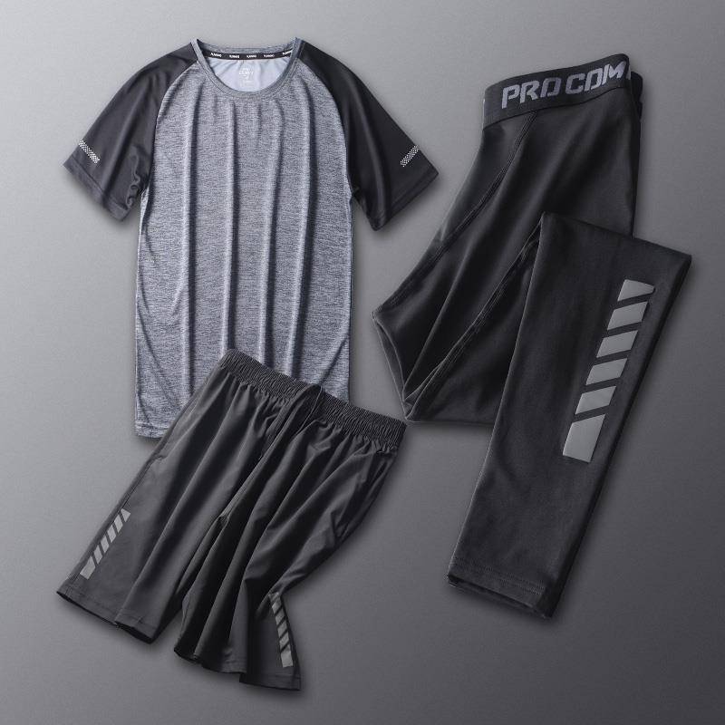 Fitness clothes men's fast dry ice silk summer thin short -sleeved sports suit T -shirt basketball equipment track and field running uniform