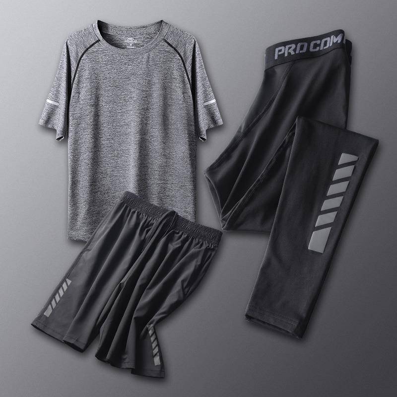 Fitness clothes men's fast dry ice silk summer thin short -sleeved sports suit T -shirt basketball equipment track and field running uniform