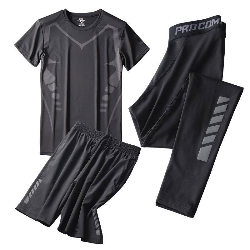 Fitness clothes men's fast dry ice silk summer thin short -sleeved sports suit T -shirt basketball equipment track and field running uniform
