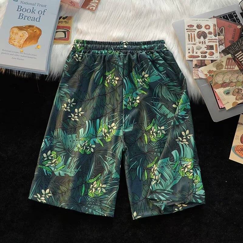 Beach flower shorts Men in summer wearing 2024 new tide brand tide, handsome ice silk thin -drying sports basketball pants