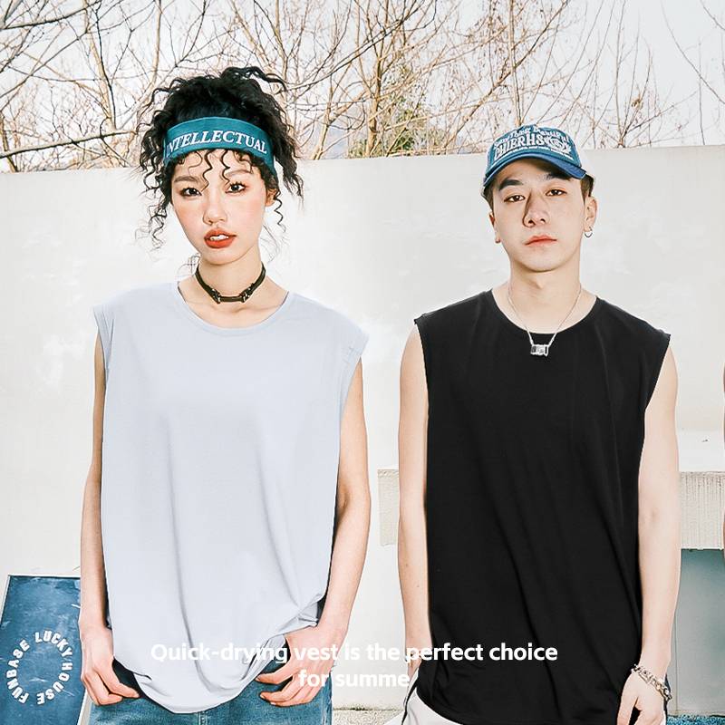 Back force ice silk vest men summer thin basketball sleeveless T -shirt men's fitness fast dry shoulder shirt