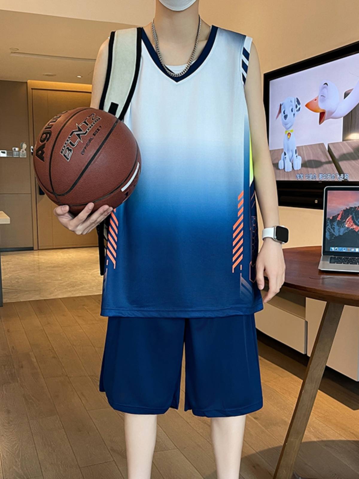 Junior high school student basketball uniforms youth summer drying ball clothes ice silk T -shirt men high school student big children sports set