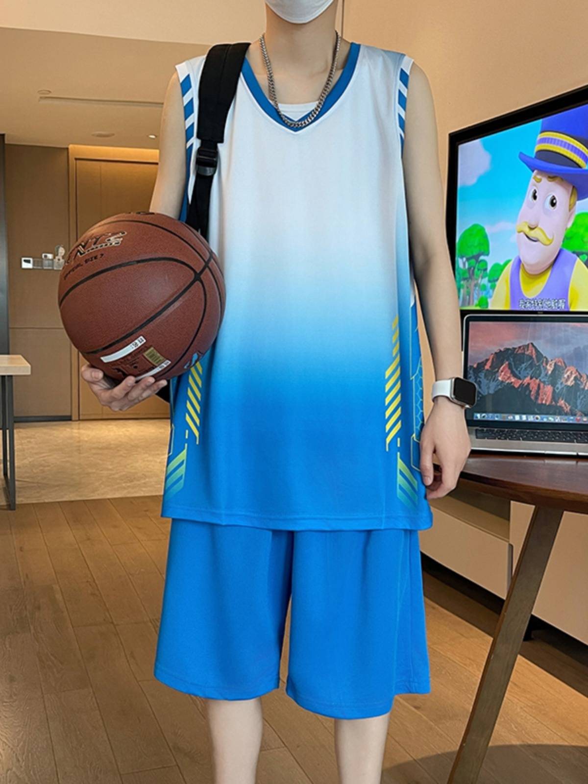 Junior high school student basketball uniforms youth summer drying ball clothes ice silk T -shirt men high school student big children sports set