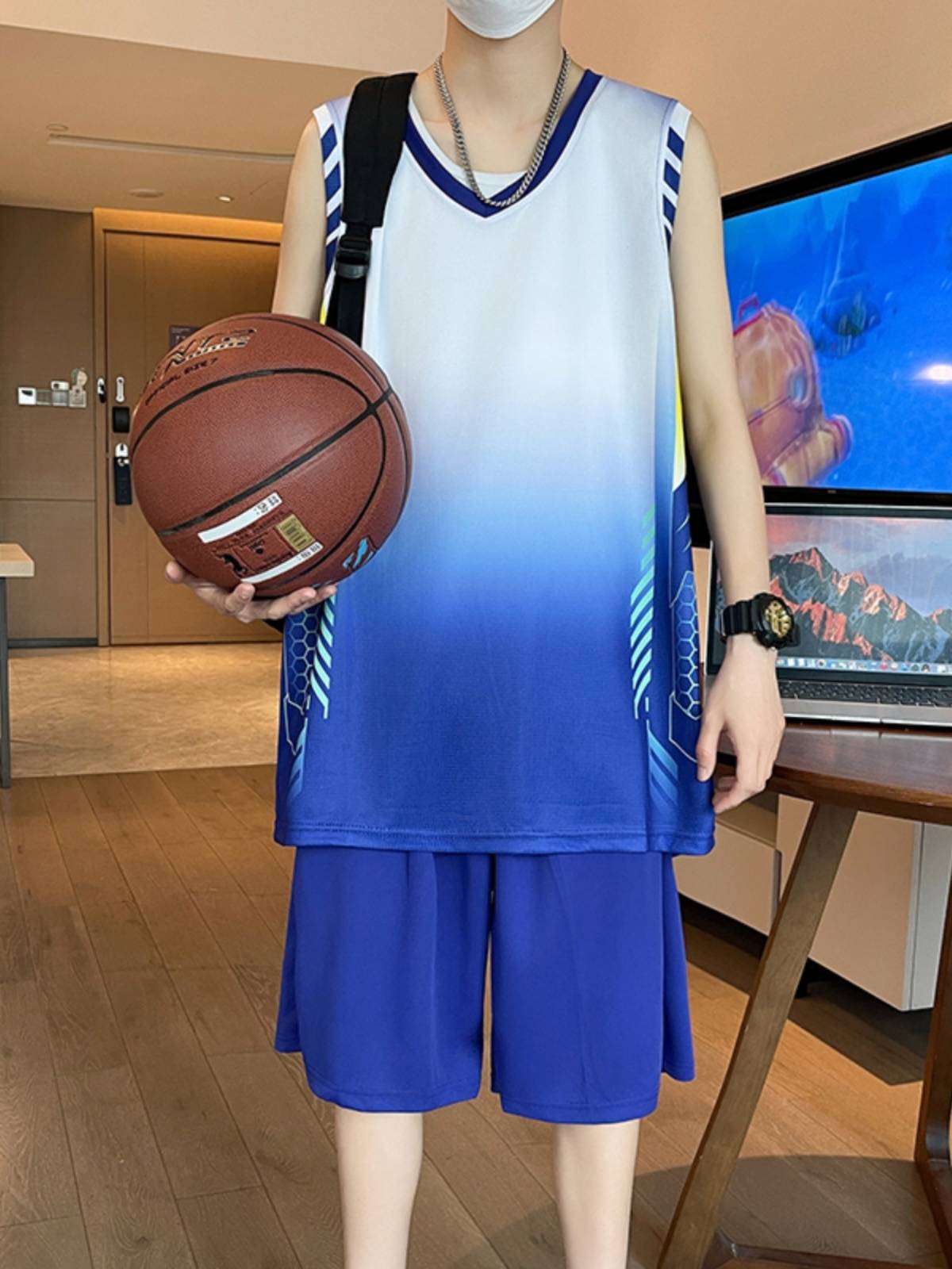 Junior high school student basketball uniforms youth summer drying ball clothes ice silk T -shirt men high school student big children sports set