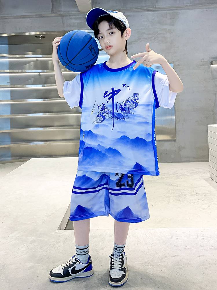 Boys basketball suit, children's summer thin ice silk speed dry training suit
