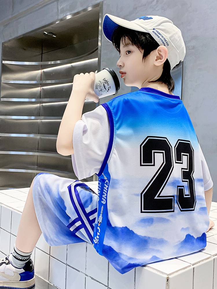 Boys basketball suit, children's summer thin ice silk speed dry training suit