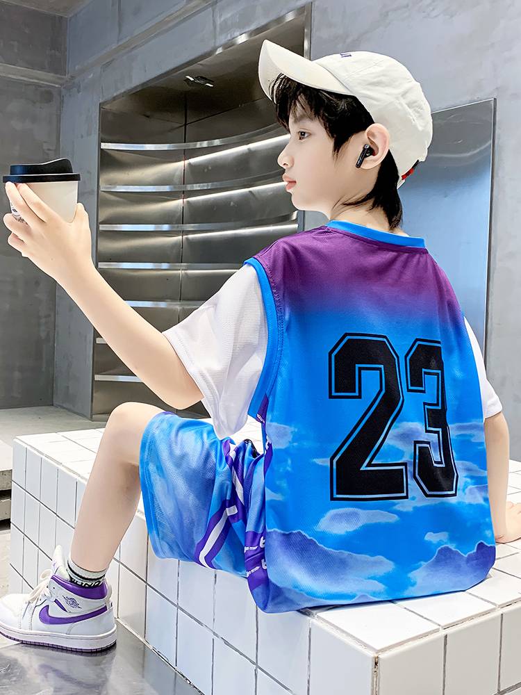 Boys basketball suit, children's summer thin ice silk speed dry training suit