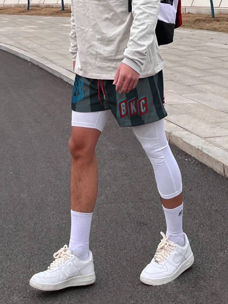 bkcxzice American flame sports casual short pants men's tide fast dry ice cooling basketball training fitness running pants