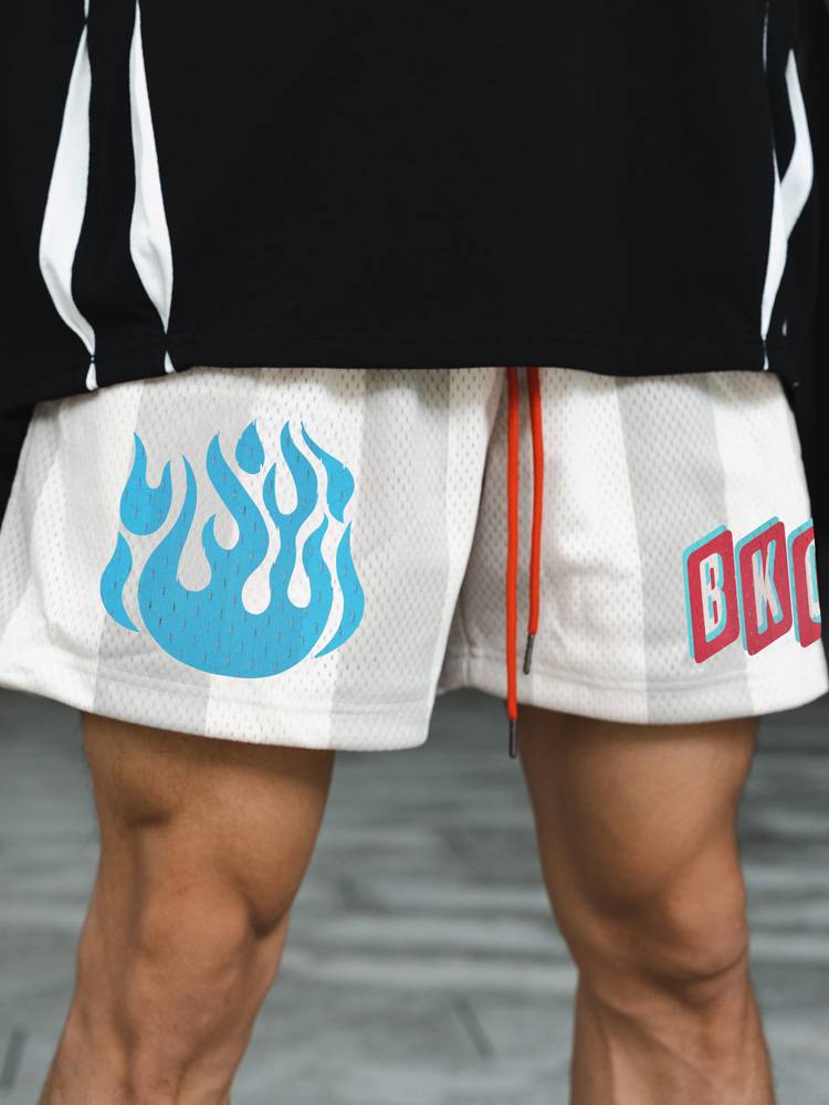 bkcxzice American flame sports casual short pants men's tide fast dry ice cooling basketball training fitness running pants