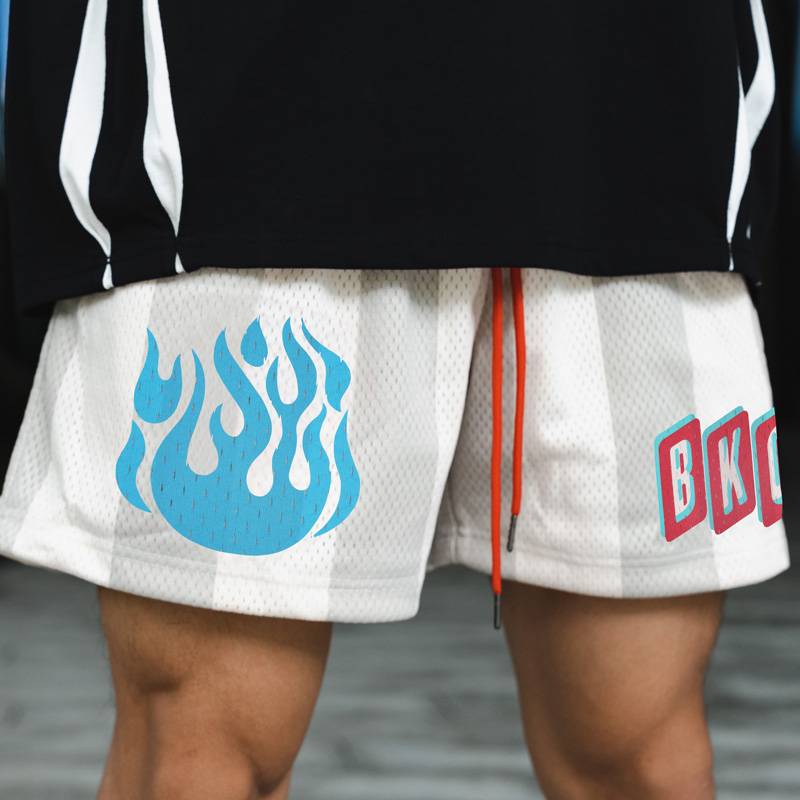 Broken ice flame striped shorts-apricot color