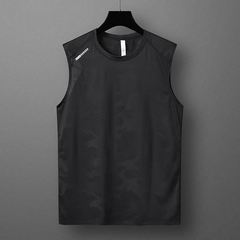 Summer men's camouflage vest sleeveless T -shirt elastic fast -drying sports fitness shoulder top men's thin basketball jersey