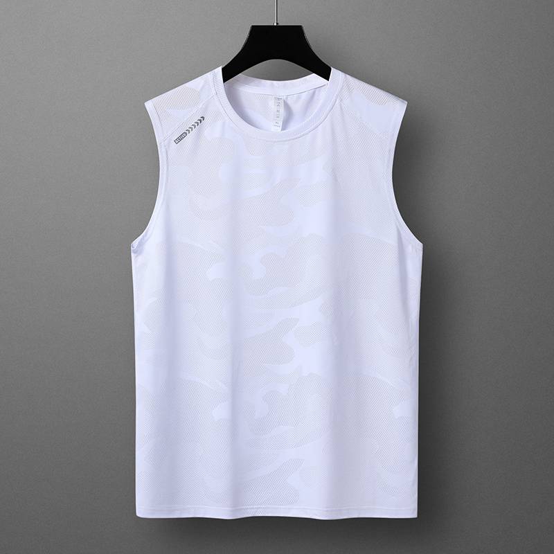 Summer men's camouflage vest sleeveless T -shirt elastic fast -drying sports fitness shoulder top men's thin basketball jersey