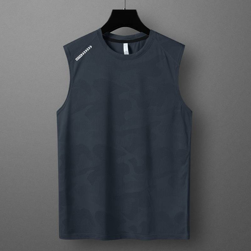 Summer men's camouflage vest sleeveless T -shirt elastic fast -drying sports fitness shoulder top men's thin basketball jersey