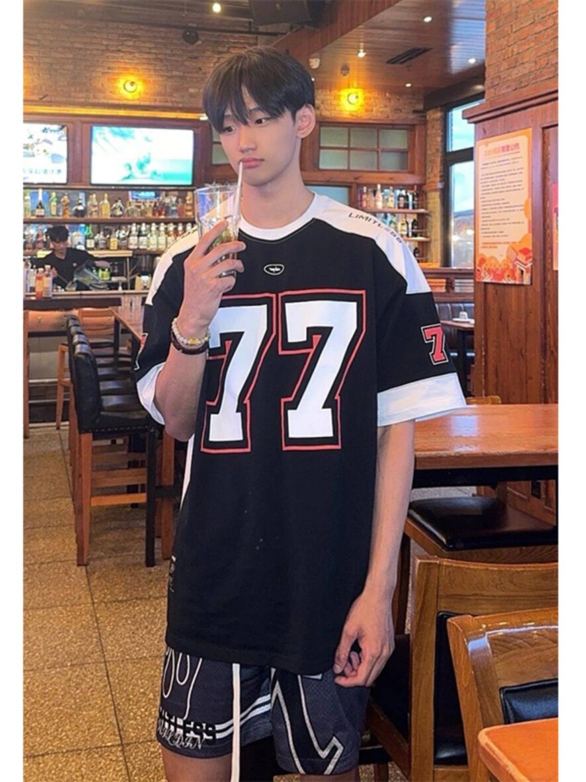 American retro locomotive T -shirt men's basketball racing short -sleeved jersey summer vintage olive ice hockey clothing