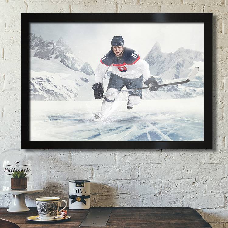 Ice Hockey Poster Decoration Hanging Painting Solid Wood Photo Frame Skiing Outdoor Sports Early Education Children's Room Sports Sports Wall Sticker