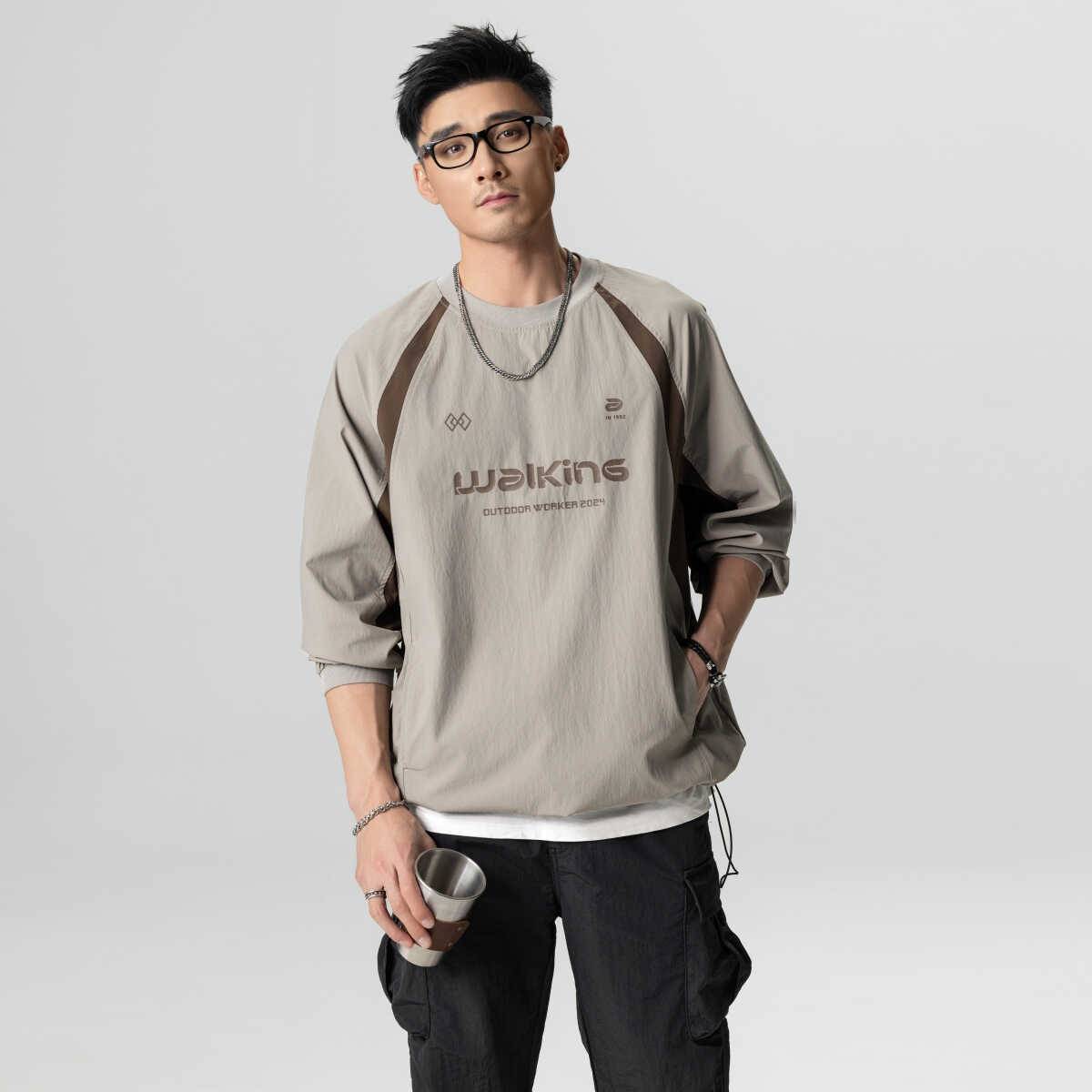 American retro contrast, thin splicing splicing sports long -handle function trend sports football cover ice hockey T -shirt 2024
