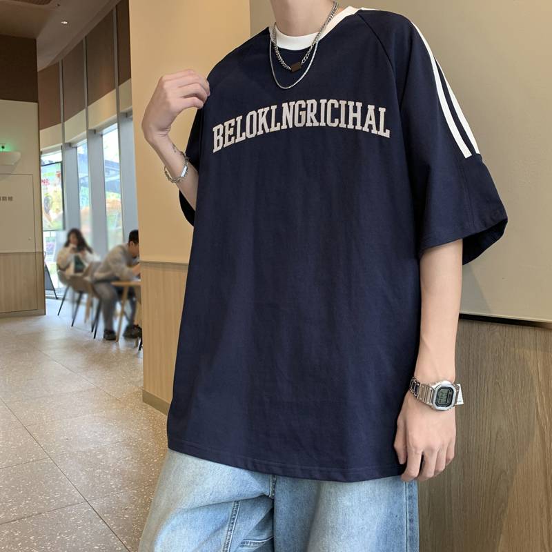 American retro baseball T -shirt Men's design sense niche stripes short -sleeved summer ice hockey suits Japanese retro sports half -sleeved