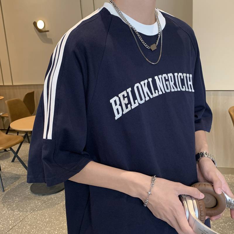 American retro baseball T -shirt Men's design sense niche stripes short -sleeved summer ice hockey suits Japanese retro sports half -sleeved