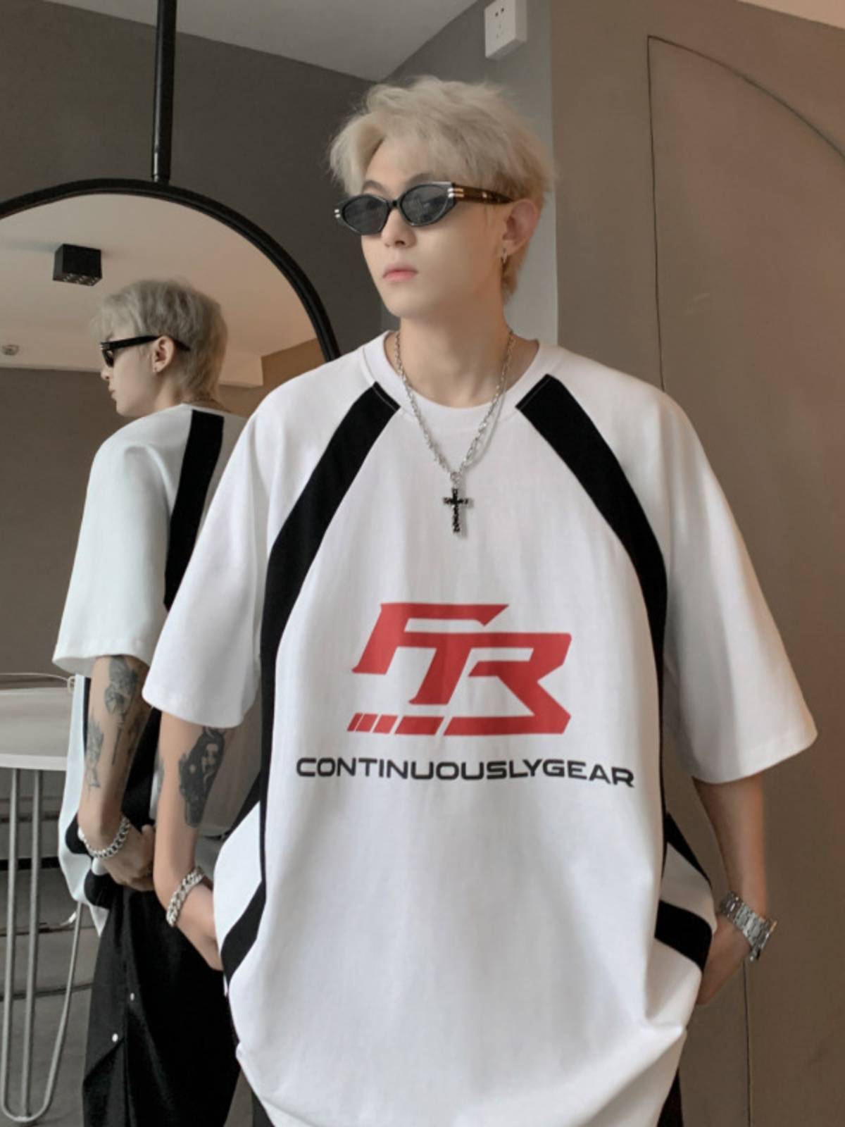 White rotor cuff locomotive windy T -shirt Men's summer tide brand honeypoo ice hockey clothing American sports short sleeves