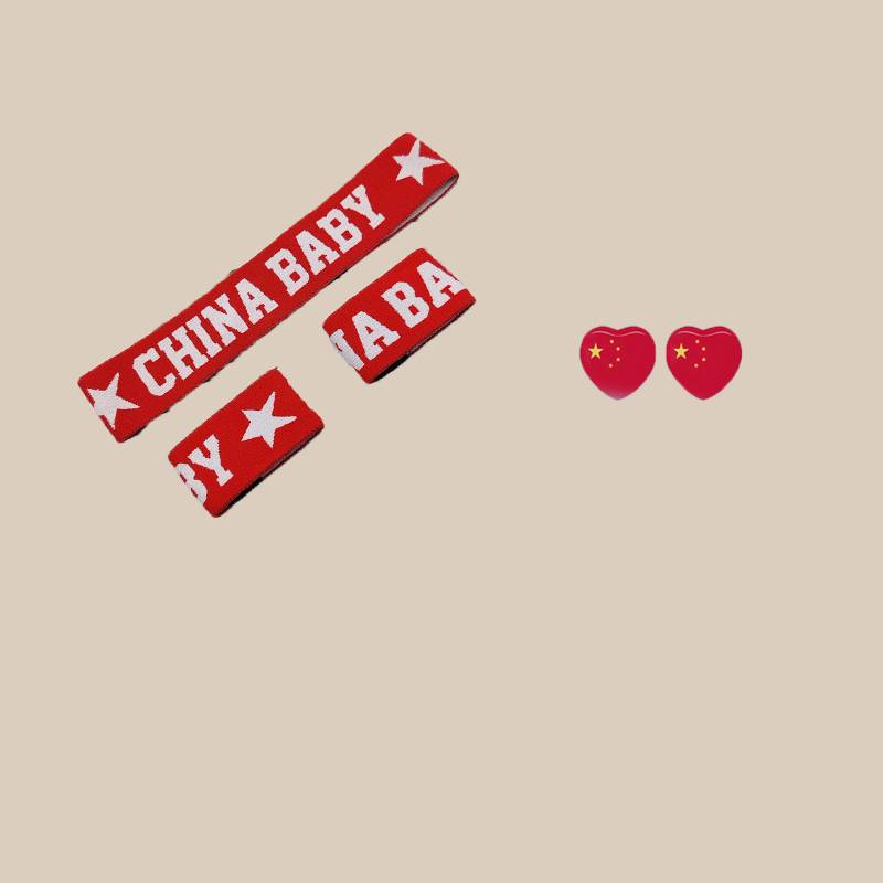Red baby-headband+wristband+face sticker