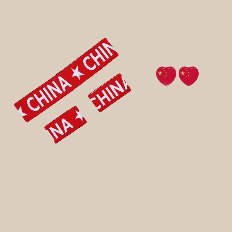 Red China-headband+wristband+face sticker