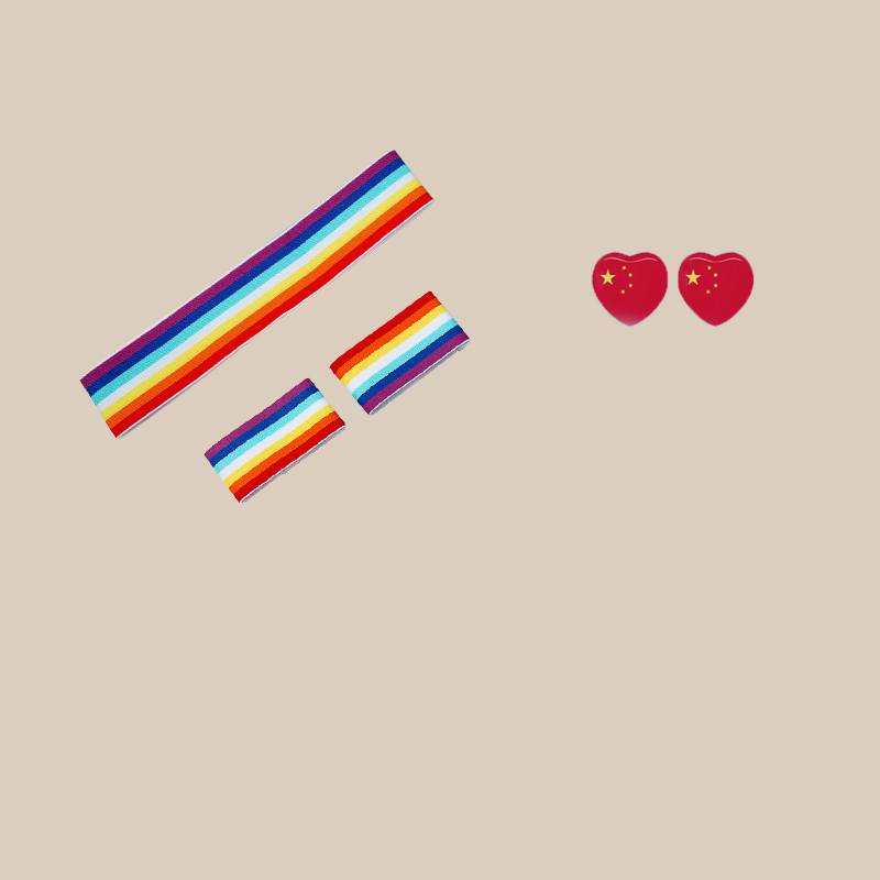 Rainbow color-headband+wristband+face sticker