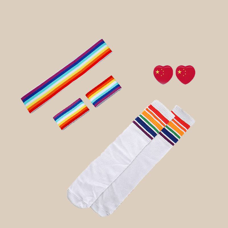 Rainbow color set+rainbow socks+face stickers