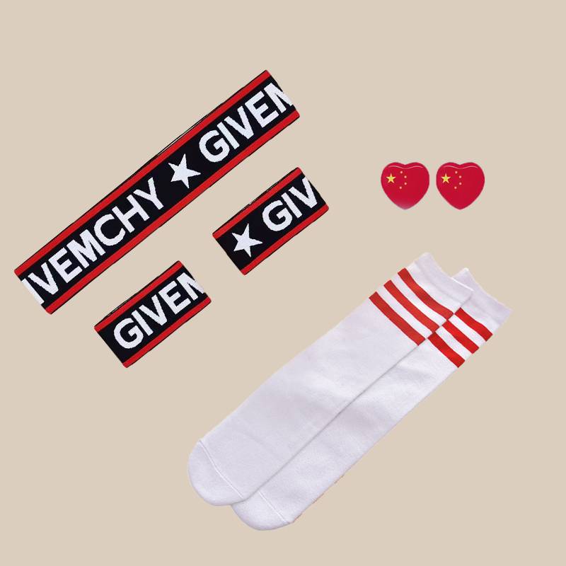Black GIVE set+red -border socks+face stickers