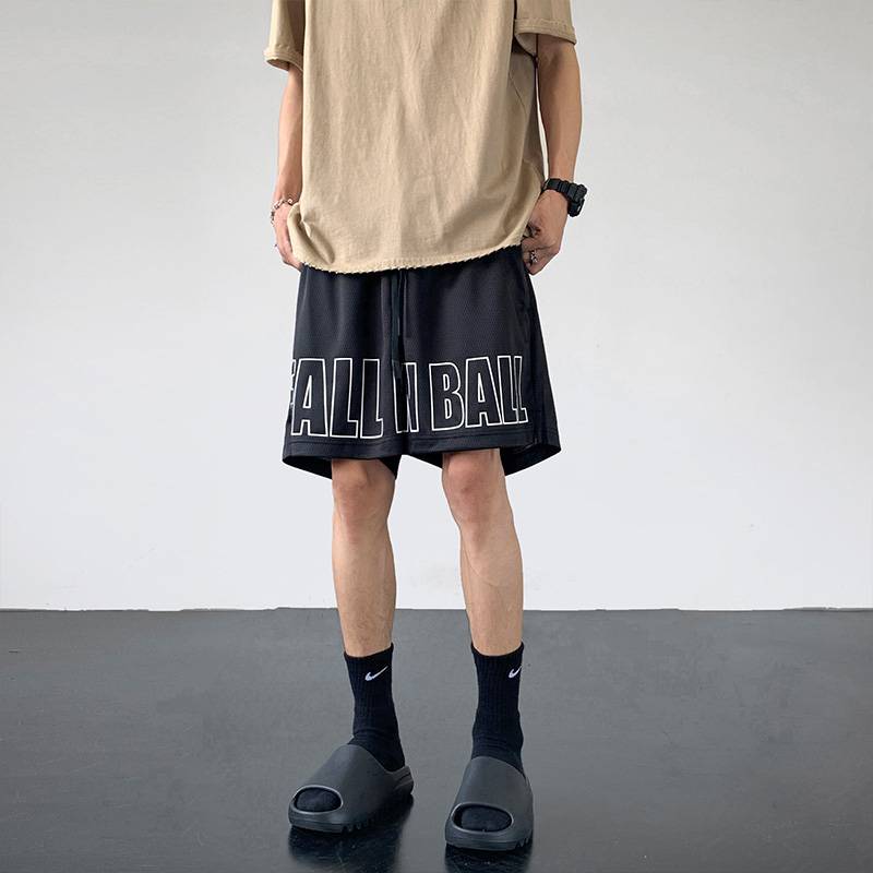 Short pants men's summer thin air -breathable American quarter -point basketball pants ice silk net eye quick -drying loose casual pants