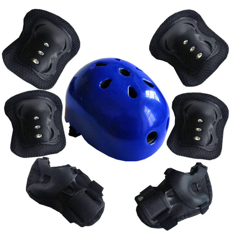 Black protective gear+blue helmet 7 -piece packing accessories