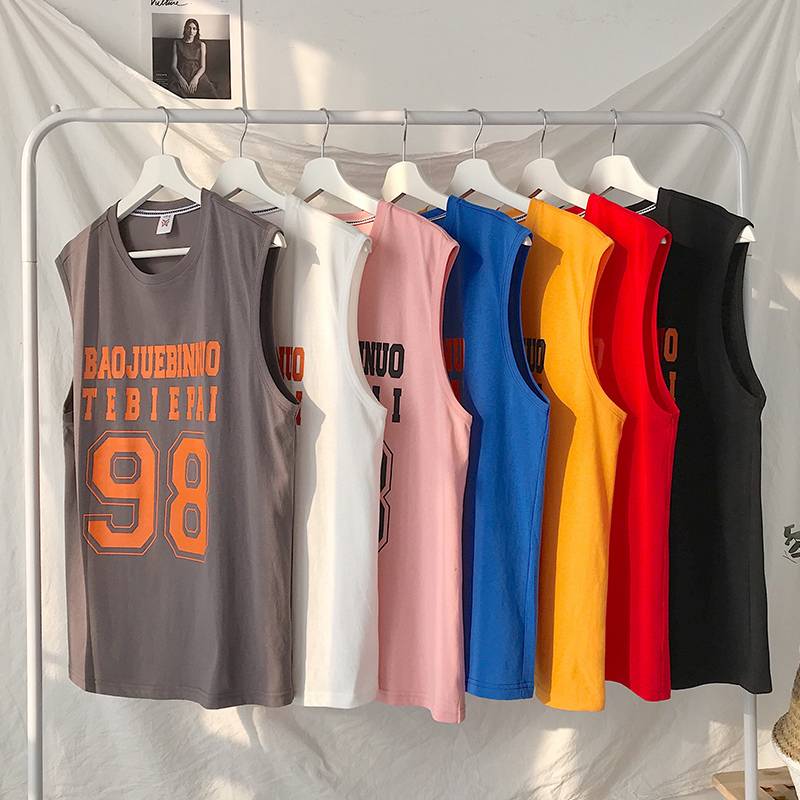 Summer vest men's tide tide brand pure cotton ice silk sleeveless T -shirt bottom shirt loose basketball splits