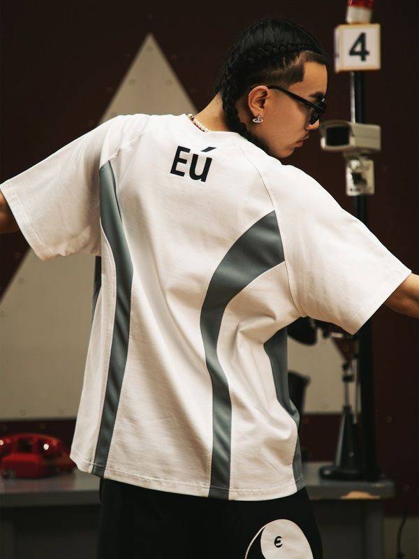 American retro stitching football T -shirt men's tide brand hiphop ice hockey clothing short -sleeved heavy pound couple half -sleeved