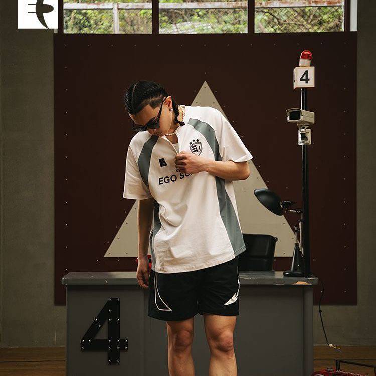 American retro stitching football T -shirt men's tide brand hiphop ice hockey clothing short -sleeved heavy pound couple half -sleeved