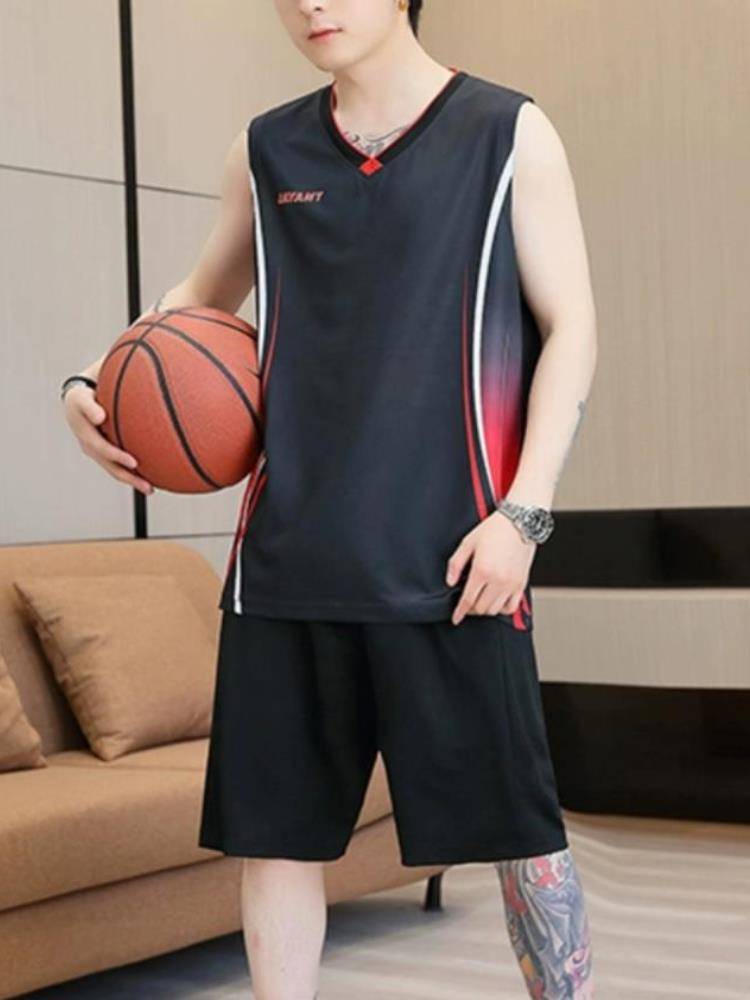Genuine Jordan Basketball Clothing Set Male Custom Young Leisure Sports Summer Bingshi Large size vest shorts transparent