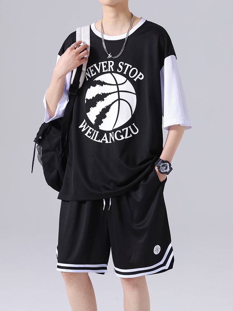 youth summer ice jacket t-shirts for boys aged 12-15 years in junior high school, 13-year-olds in a basketball suit