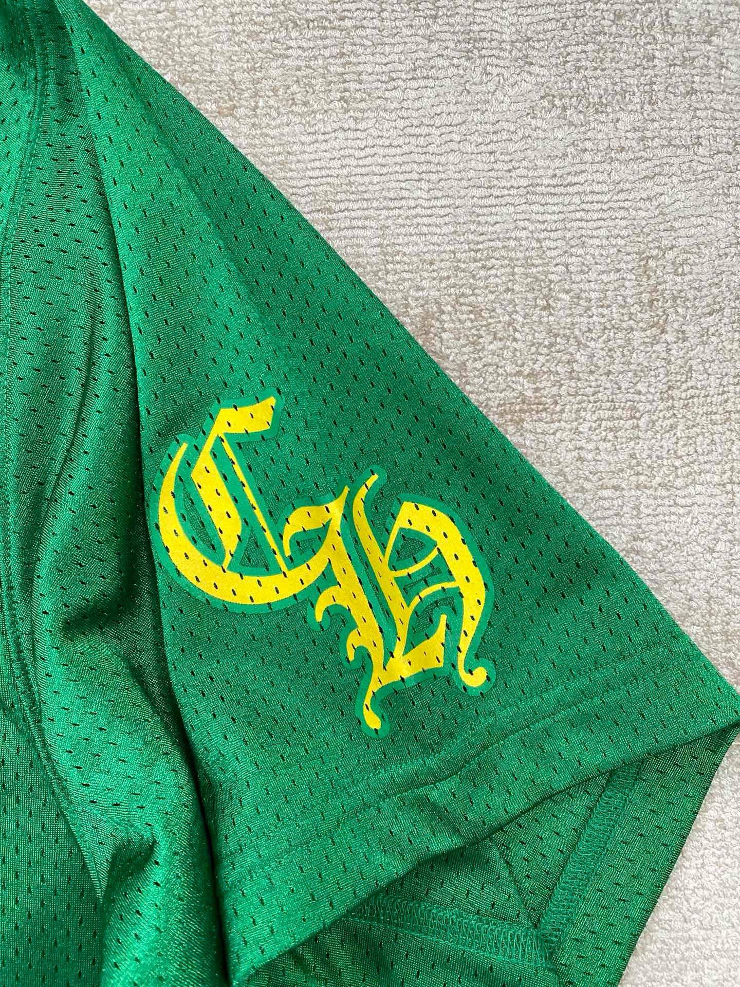 2024 new summer tide brand Sanskrit letter printing green net eye cloth sports ice hockey uniform casual men and women shorts