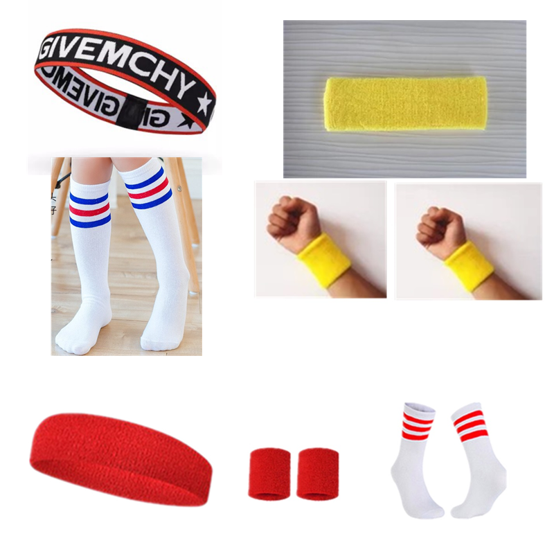 Children's basketball striped socks sports wrist protection letters head scarf head wearing long socks 61 six -one performance performance head jewelry