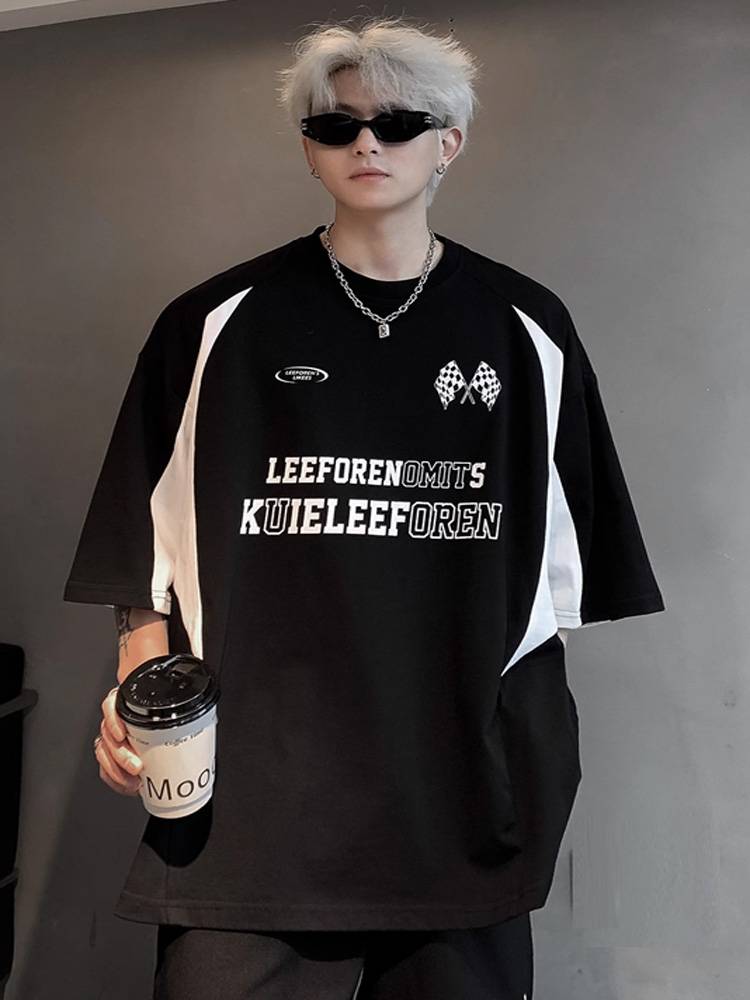 vintage ice hockey clothing American -style shoulder sleeve short -sleeved ballet style t -shirt men's loose tide half -sleeve