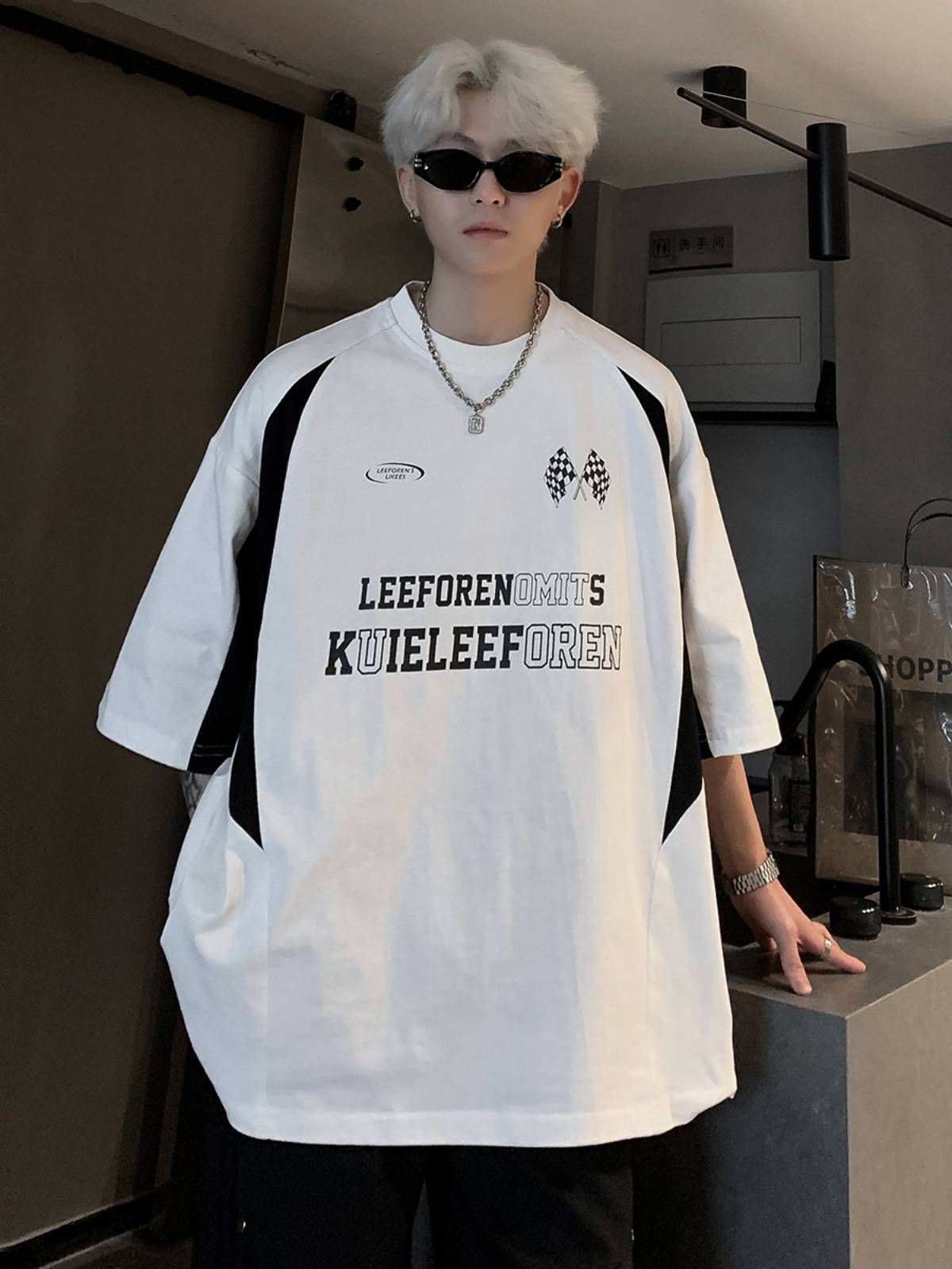 vintage ice hockey clothing American -style shoulder sleeve short -sleeved ballet style t -shirt men's loose tide half -sleeve