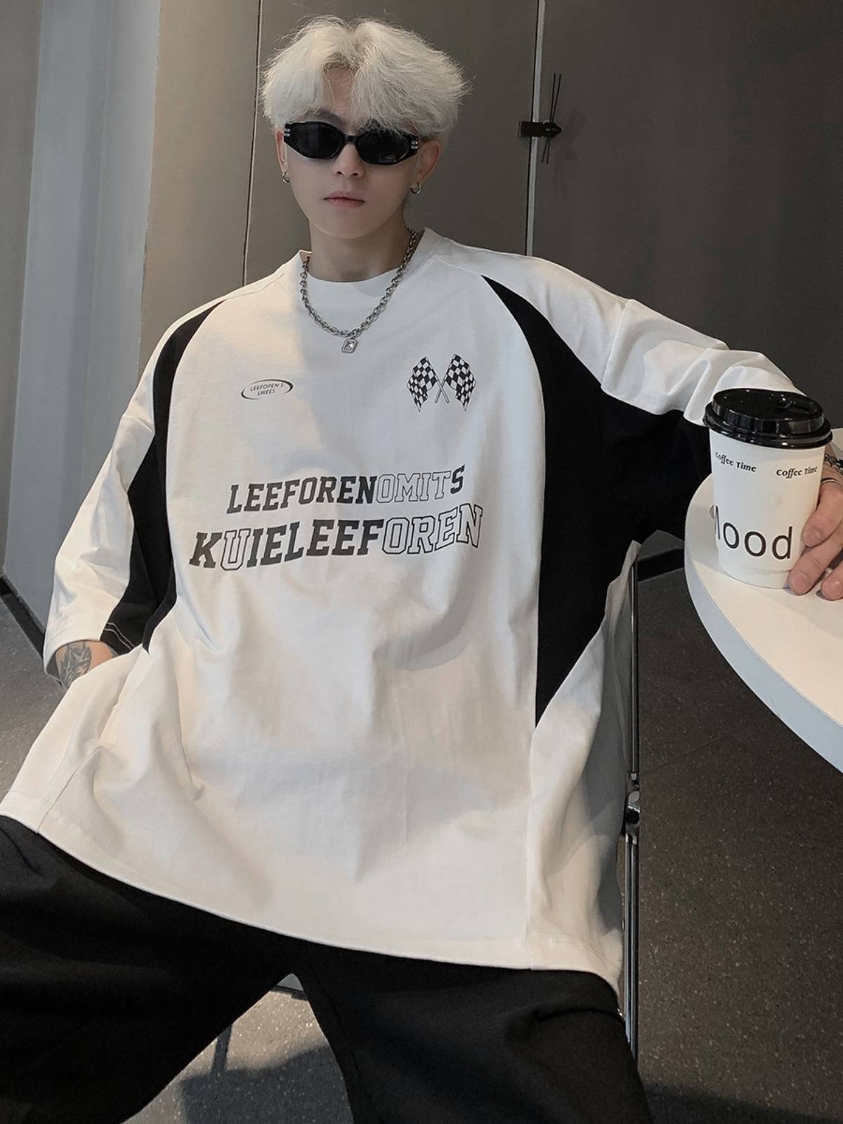 vintage ice hockey clothing American -style shoulder sleeve short -sleeved ballet style t -shirt men's loose tide half -sleeve