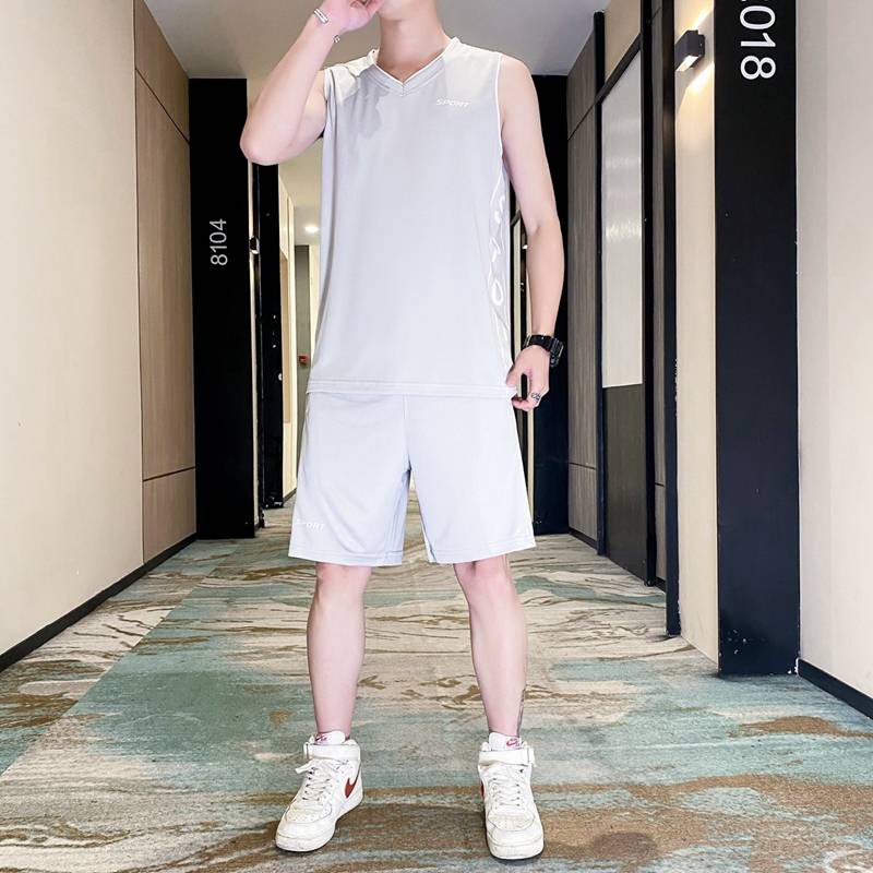 Jersey and basketball men's summer ice silk fast dry sleeveless T -shirt uniform running sports fitness morning run basketball suit