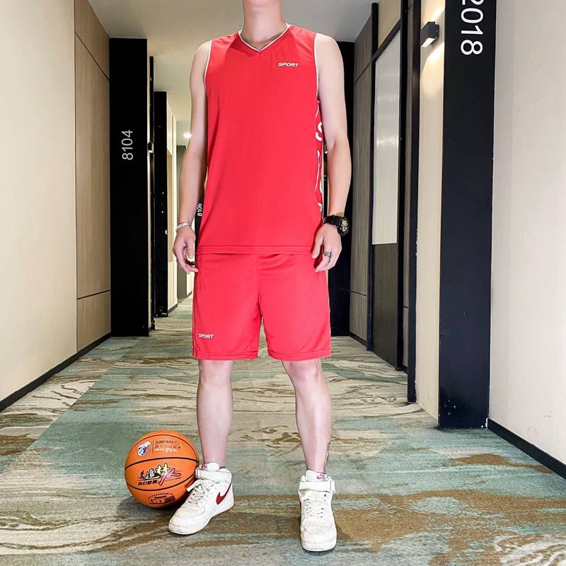Jersey and basketball men's summer ice silk fast dry sleeveless T -shirt uniform running sports fitness morning run basketball suit