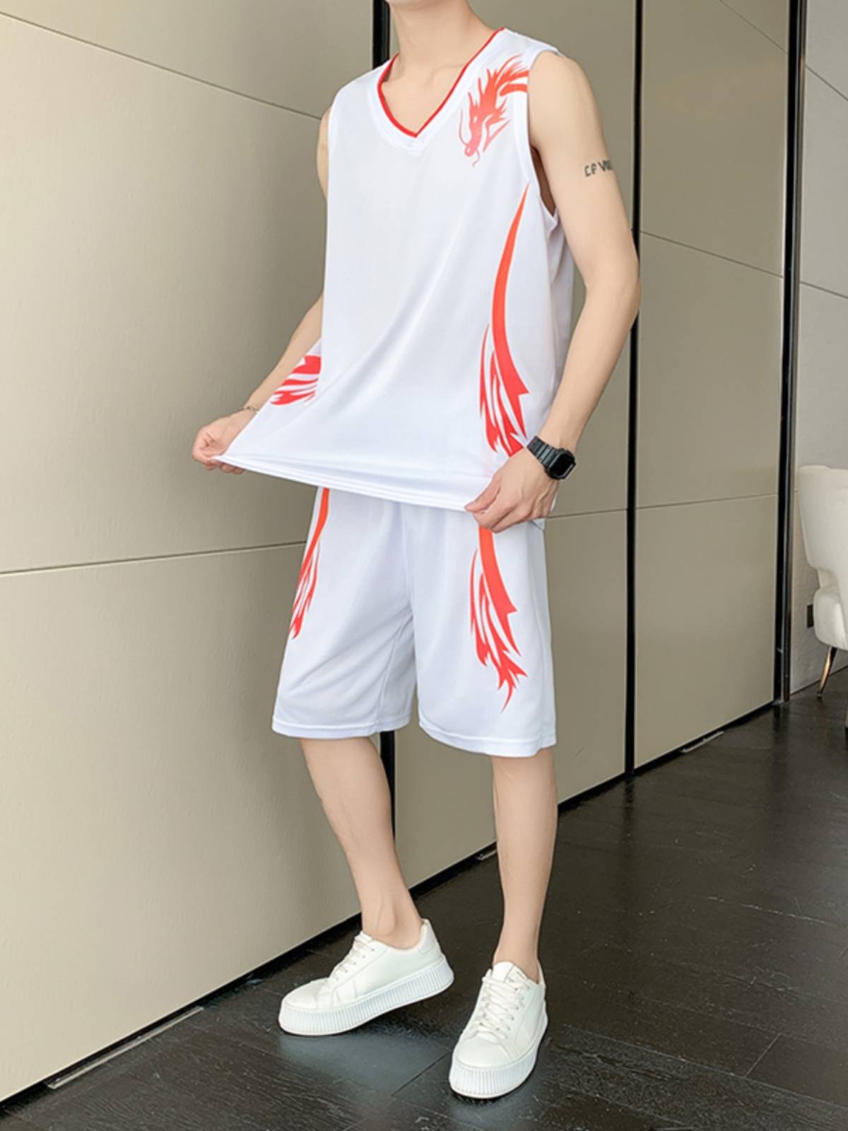 Customized basketball men's summer ice silk fast dry sleeveless V -neck uniform running sports fitness large size basketball suit suit