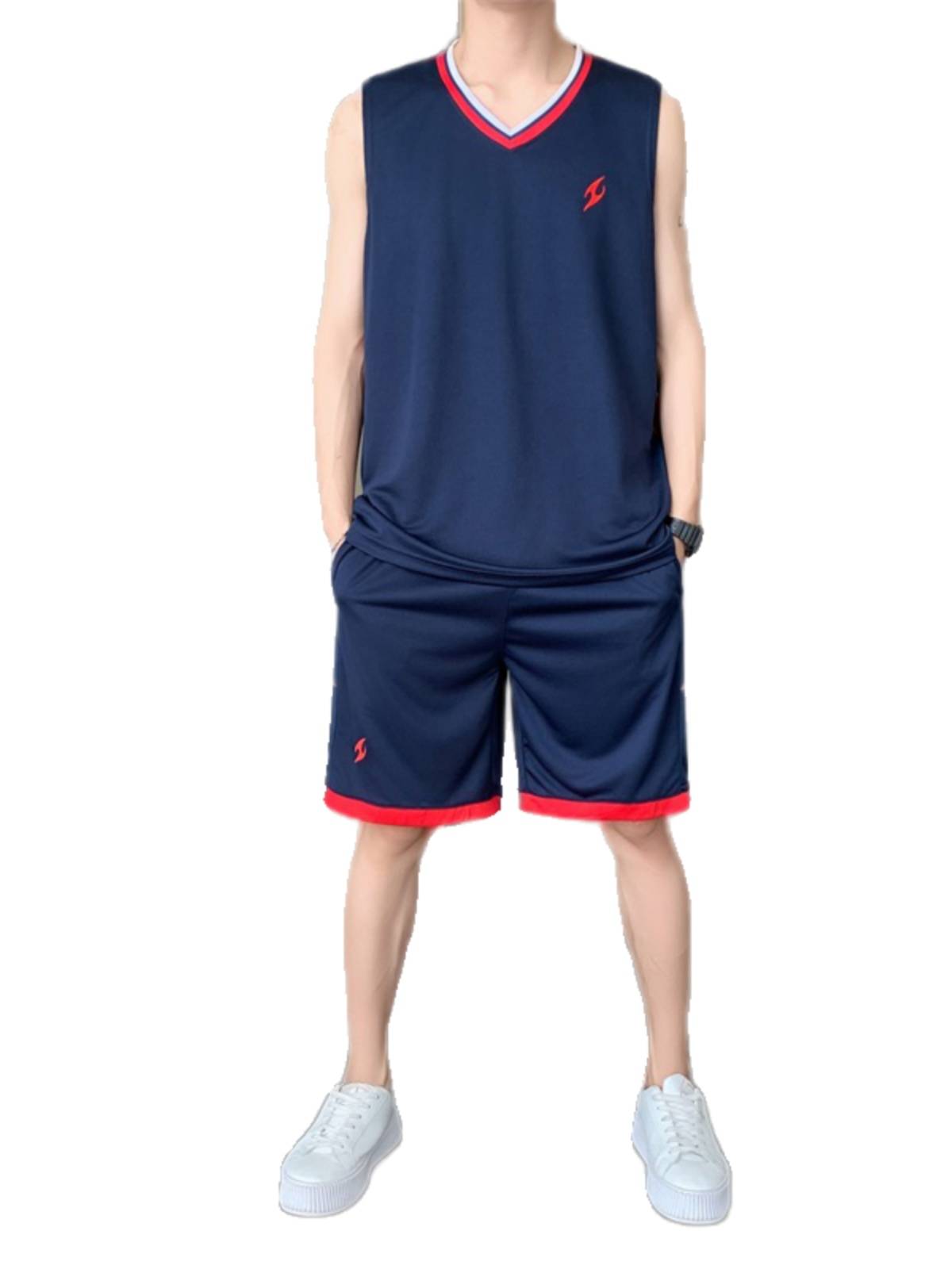 Customized basketball men's summer ice silk fast dry sleeveless V -neck uniform running sports fitness large size basketball suit suit
