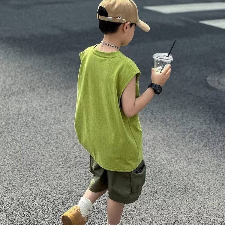Sleeveless T -shirt Boys Summer Ice Speed Basketball Speed Basketball Vest and Shoulder Casual Set Big Boy Clothing Set