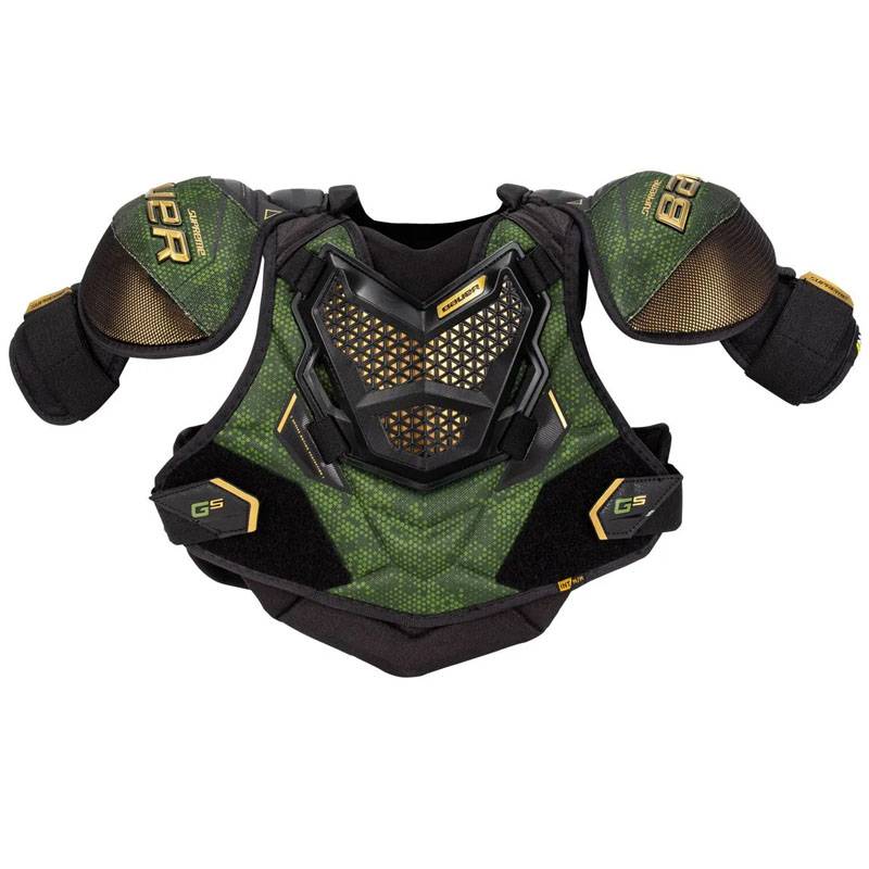 Three sets of Bauer GS Juniors green-coloured chest-legs