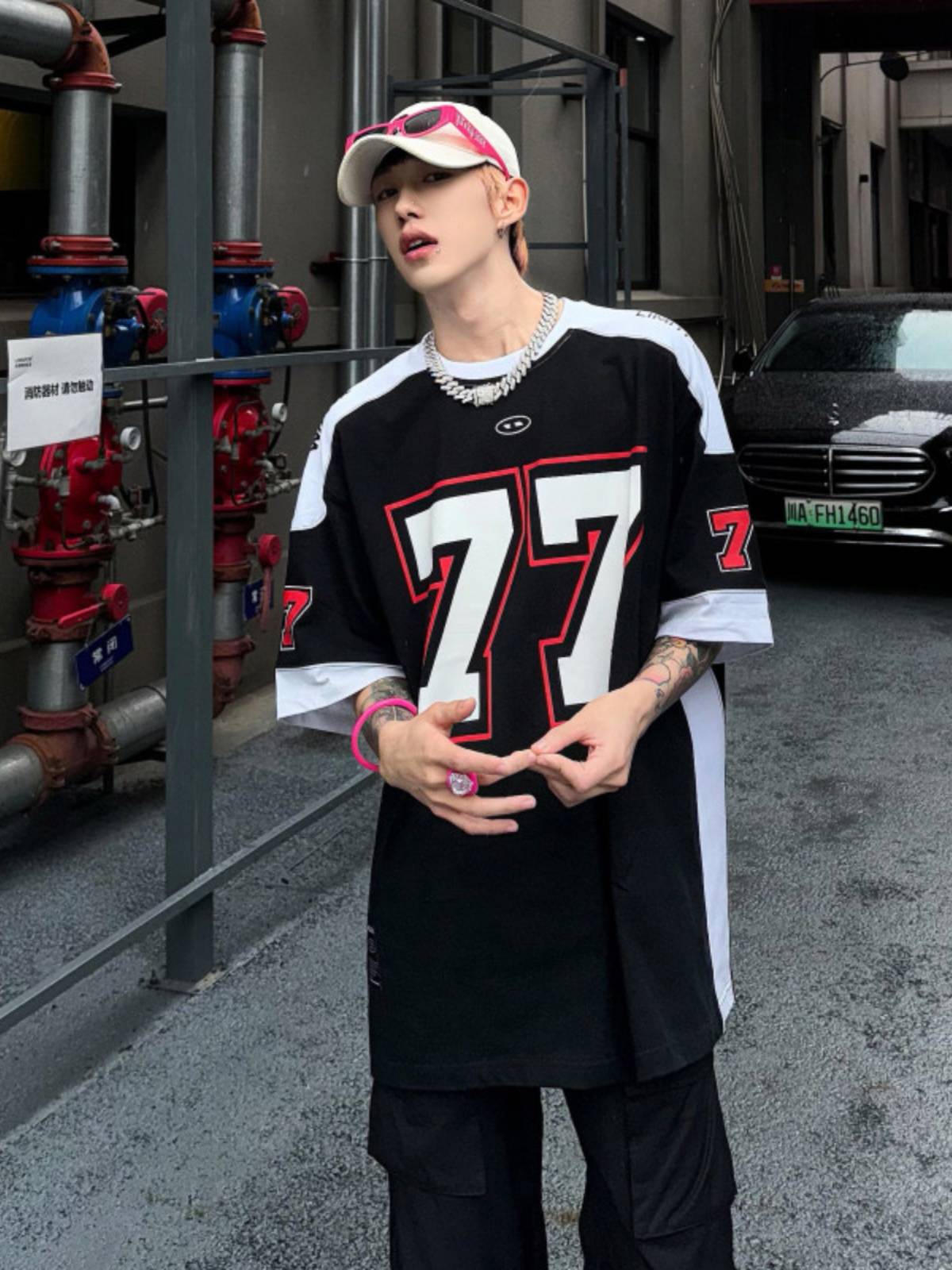European and American tide brand contrasting stitching ice hockey short -sleeved sports leisure rugby uniform basketball hip -hop jersey T -shirt half -sleeved