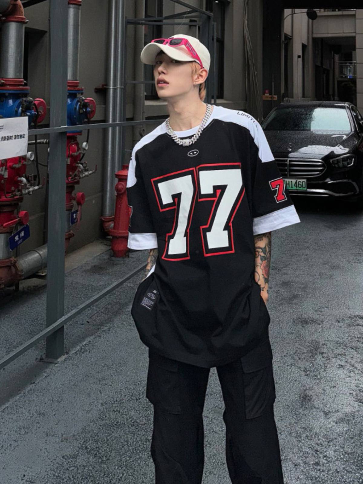 European and American tide brand contrasting stitching ice hockey short -sleeved sports leisure rugby uniform basketball hip -hop jersey T -shirt half -sleeved