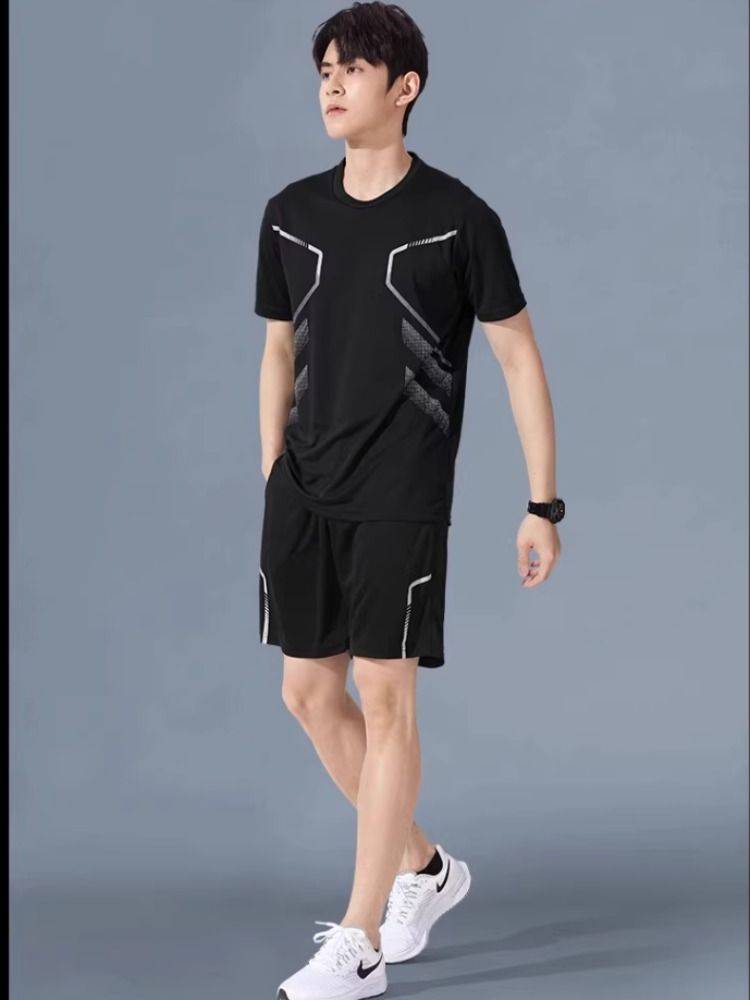 Sportssuits, men running short sleeves, iced-wires, summer-dry-baskets, hairy gym shorts