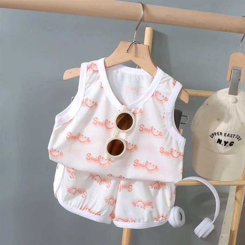 Balabala children's summer vest shorts set men's and women's sleeveless net eye ice silk speed dry sports basketball